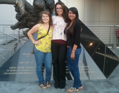 The author with the young women she mentors at the Staples Center