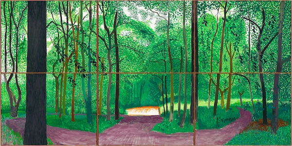 Hockney goes green at the de Young Museum in “Woldgate Woods, 26, 27 & 30 July 2006.”