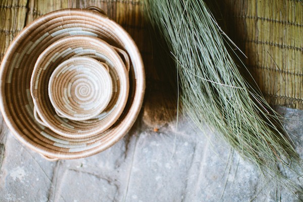 A nesting bowl set from Local+Lejos and grass from the Rwandan bush