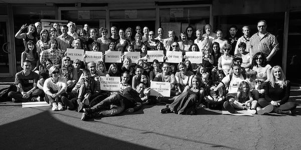 A group of volunteers the author coordinated at a train station in Budapest.