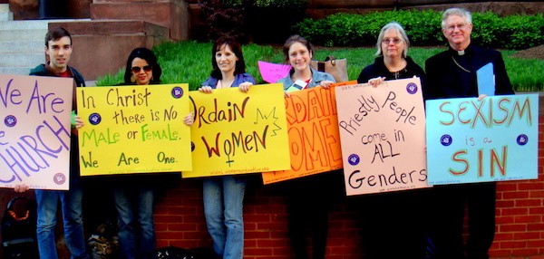 A vigil held in 2012 by the Women's Ordination Conference outside Washington D.C.'s Cathedral of St. Matthew the Apostle.