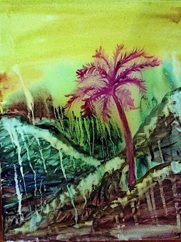 One of Osborne's Cry me a river California paintings, a series of watercolors encapsulated in glass resin.  