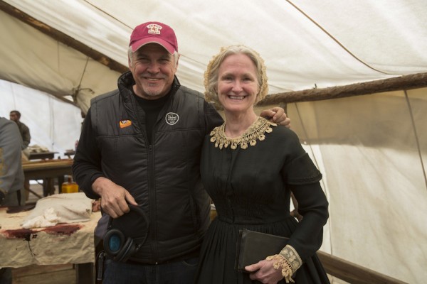 Gary Ross, director of Free State of Jones, and Victoria Bynum on the set for her cameo role in the film.”