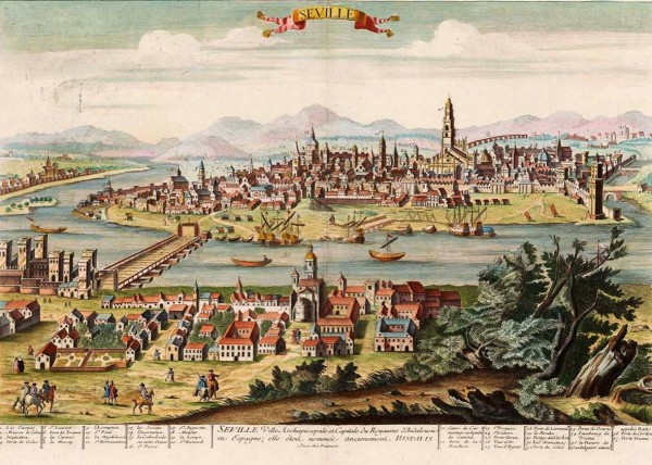 Map of Seville in Spain, 1750–1760.