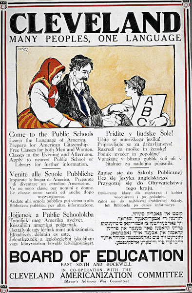 A 1917 poster from the Cleveland Board of Education's Americanization Committee.