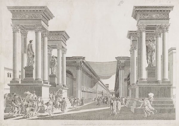 Imaginary view of Tetrapylon. Etching after Louis-François Cassas, ca. 1799/Courtesy of the Getty Research Institute. 