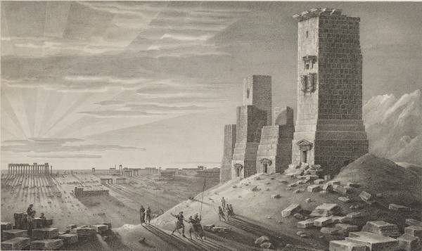 Valley of the Tombs in Palmyra. Etching after Louis-François Cassas, ca. 1799/Courtesy of the Getty Research Institute.